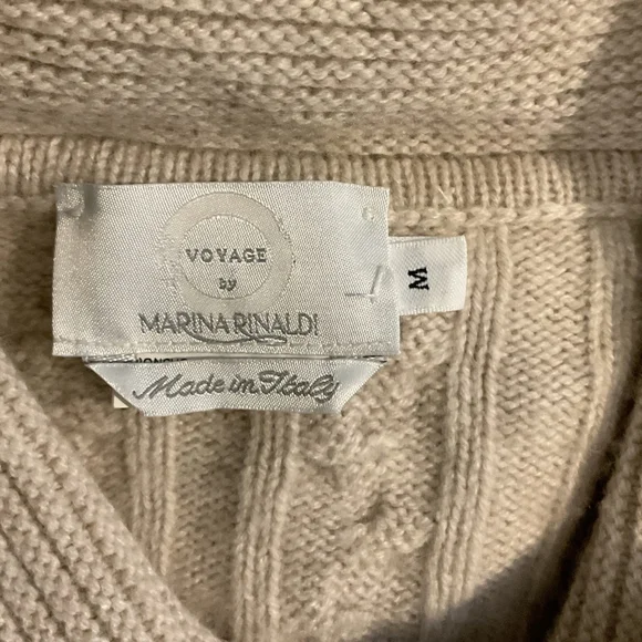 MARINA RINALDI, Beige cashmere/wool blend cableknit wrap Poncho O/S - Picture 10 of 12